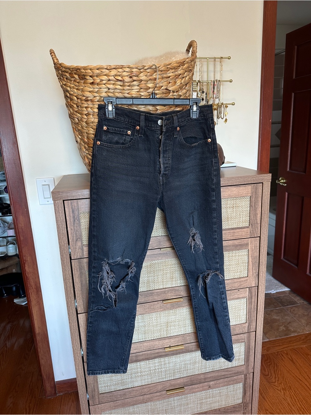 Levi's | 501 Black Straight-Leg Distressed Women’s Jeans